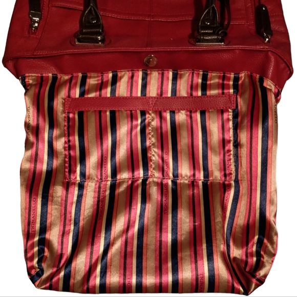 Tignanello Purse Red/Brown Leather Shoulder/hand bag Satchel attached log tag - Picture 10 of 12